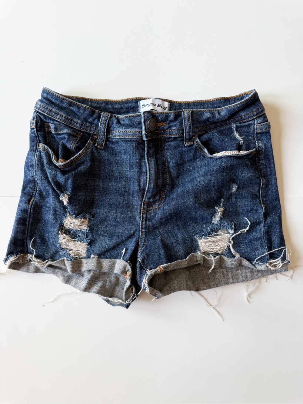 Studio Blue Women's Distressed Dark Blue Denim Shorts